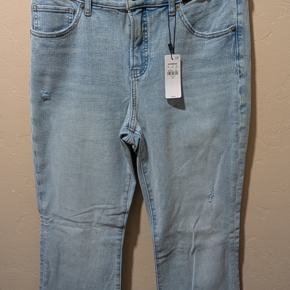NWT Express Light Wash Boot Cut Mid Rise Jeans Size 12 Hyper Stretch